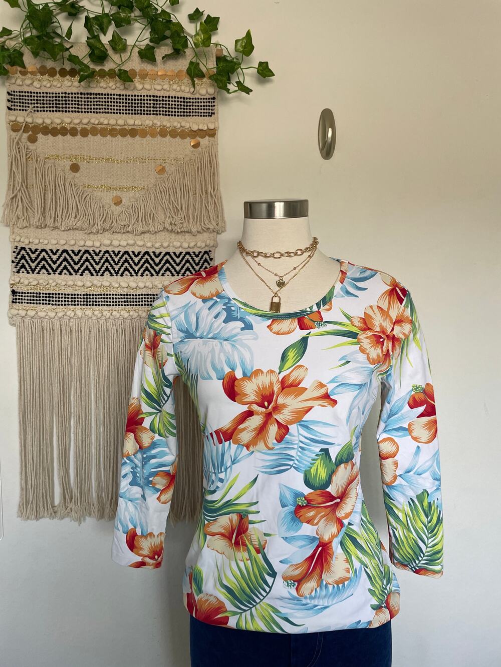 J. McLaughlin Nylon Spandex Signature Blouse 3/4 Sleeve BOTANNICA XS